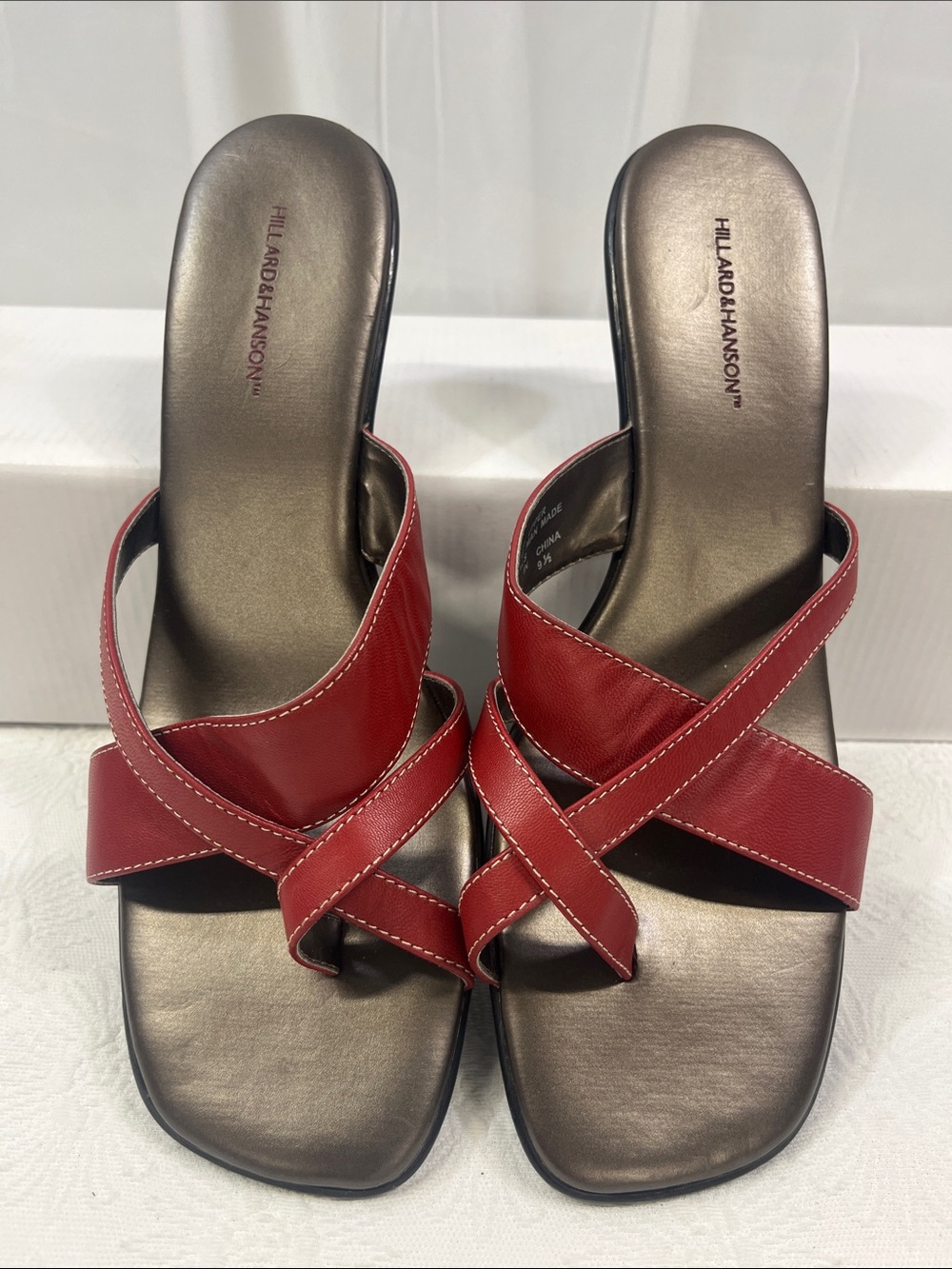 Hillard & Hanson Red Crisscross Leather Slide Mules